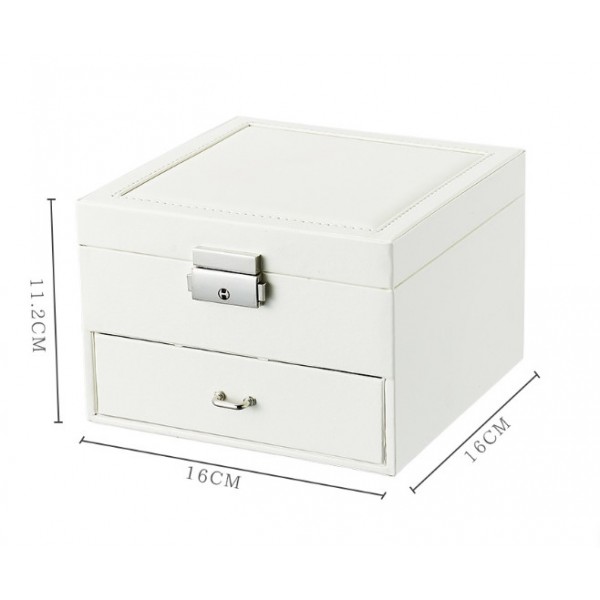 Органайзер для прикрас двоярусний, на ключику, із дзеркалом та висувною шухлядкою, 16×16×11 см