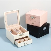 Органайзер для прикрас двоярусний, на ключику, із дзеркалом та висувною шухлядкою, 16×16×11 см