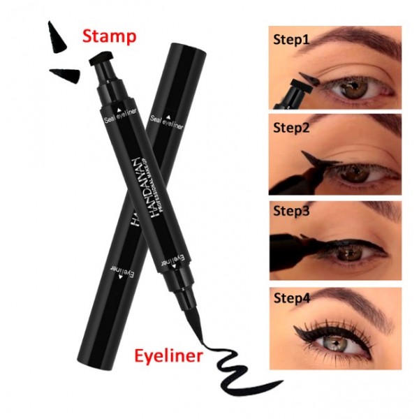 Підводка - фломастер для очей Handaiyan, двостороння зі штампом, водонепроникна, чорний олівець для очей