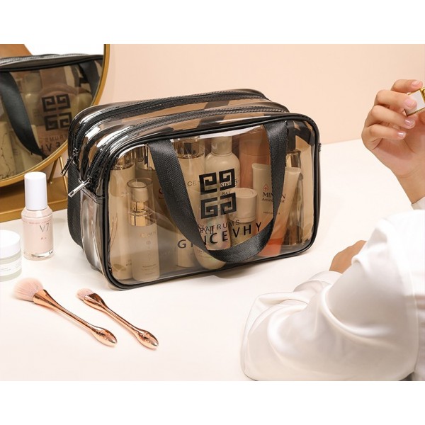 Косметичка двошарова, прозора, 32х21х16, водонепроникна тревел косметичка, два кольори