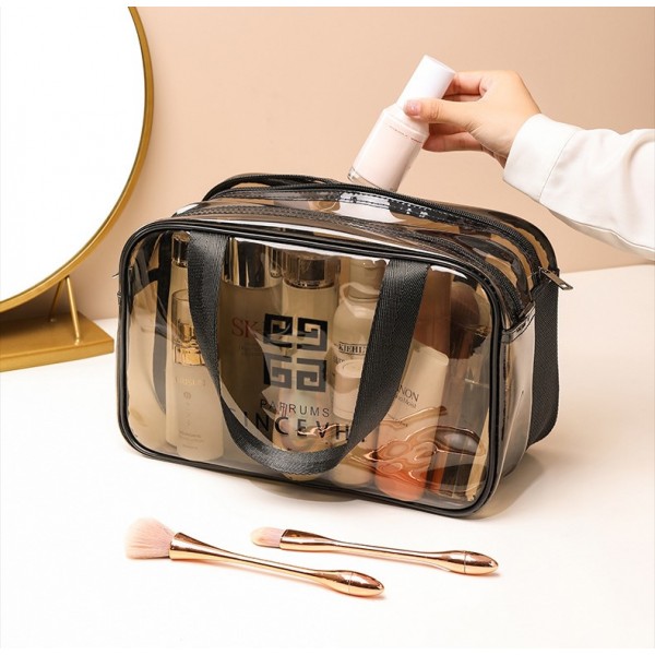 Косметичка двошарова, прозора, 32х21х16, водонепроникна тревел косметичка, два кольори