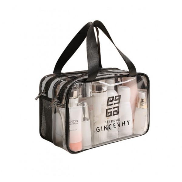 Косметичка двошарова, прозора, 32х21х16, водонепроникна тревел косметичка, два кольори