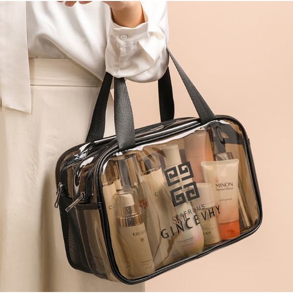 Косметичка двухслойная, прозрачная, 28х17х16, водонепроницаемая тревел косметичка, два цвета