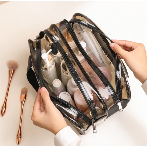 Косметичка двухслойная, прозрачная, 28х17х16, водонепроницаемая тревел косметичка, два цвета