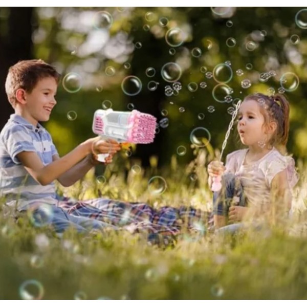 Пістолет бульбашковий Bubble Shooter Bazuka, дитячий генератор мильних бульбашок, 32 отвори, 2 кольори