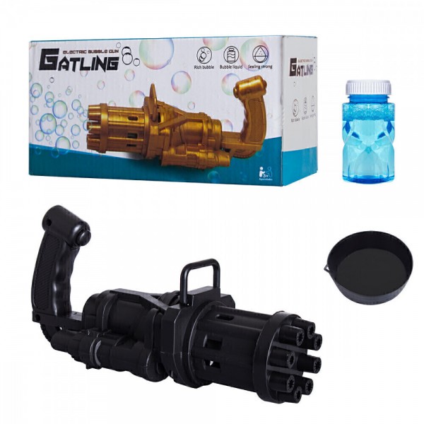 Пістолет бульбашковий чорний Gatling Gun, електричний іграшковий пістолет для створення мильних бульбашок