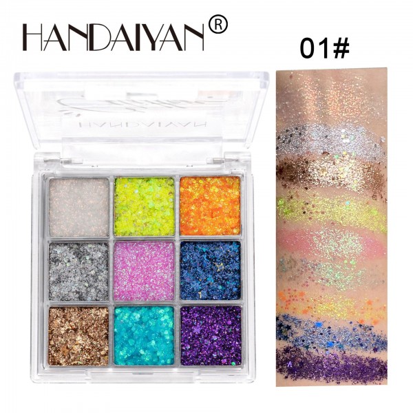 Тіні кольорові для повік, з блискітками Handaiyan Glitter Eyeshadow, палетка тіней з блискітками, глітер, 3 види