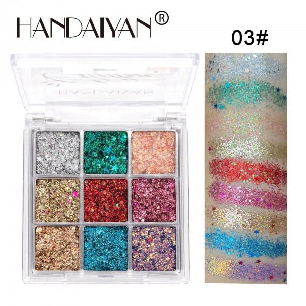 Тіні кольорові для повік, з блискітками Handaiyan Glitter Eyeshadow, палетка тіней з блискітками, глітер, 3 види
