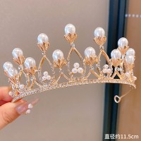 Корона на голову з камінням та перлами "Crystal princess",  золото
