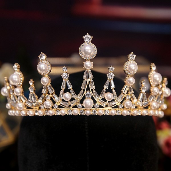 Корона на голову з камінням та перлами "Crystal Shine",  золото