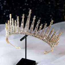 Корона на голову з камінням та стразами "Diamond",  золото