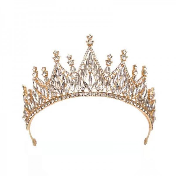 Корона на голову з камінням та стразами "Diamond Shine",  золото