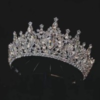 Корона на голову з камінням та стразами "Crown Shine",  срібло