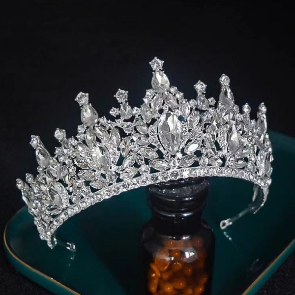 Корона на голову з камінням та стразами "Crown Shine",  срібло