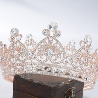 Корона на голову зі стразами "Golden Rose Shine",  рожеве золото