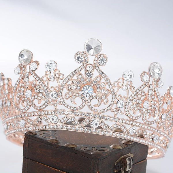 Корона на голову зі стразами "Golden Rose Shine",  рожеве золото