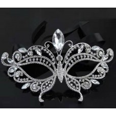 Маска маскарадна для очей зі стразами "Venezia" у венеціанському стилі, срібло