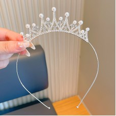 Корона обруч на голову зі стразами  та перлами "Crystal Pearl",  срібло