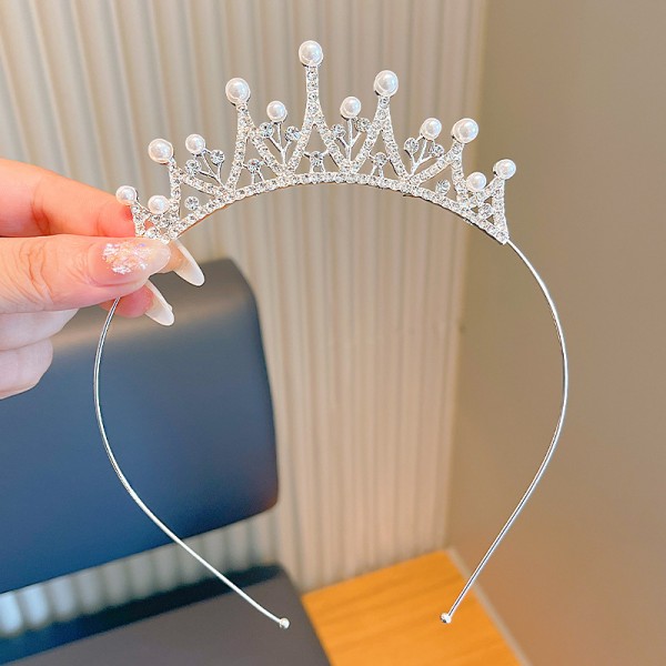 Корона обруч на голову зі стразами  та перлами "Crystal Pearl",  срібло