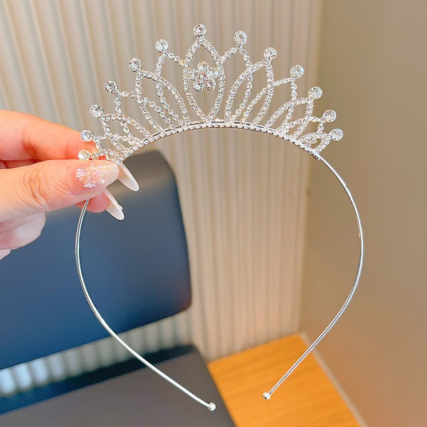 Корона обруч на голову зі стразами   "Flower Style",  срібло