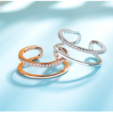 Кольцо двойное со стразами "Вечность", два цвета