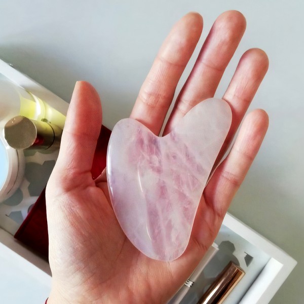 Шкребок Гуаша, "Галочка", з рожевого кварцу, натуральний кварцовий масажер Гуаша, 5,5х8 см