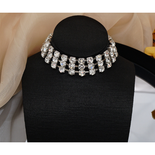 Ланцюжок із великими стразами "Silver Shine", срібло, 26+12 см