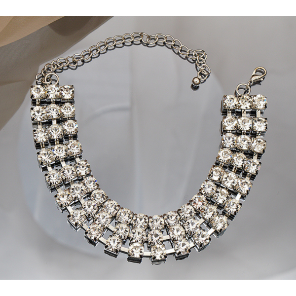 Ланцюжок із великими стразами "Silver Shine", срібло, 26+12 см