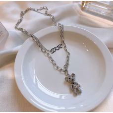 Ланцюжок подвійний на шию "Teddy", з прямокутними ланками, срібло, 69х48 см