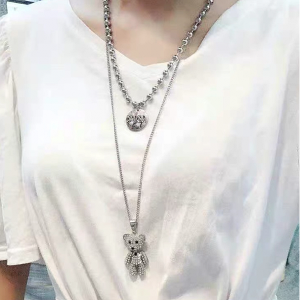 Ланцюжок подвійний на шию "Teddy", з круглими ланками, срібло, 69х48 см