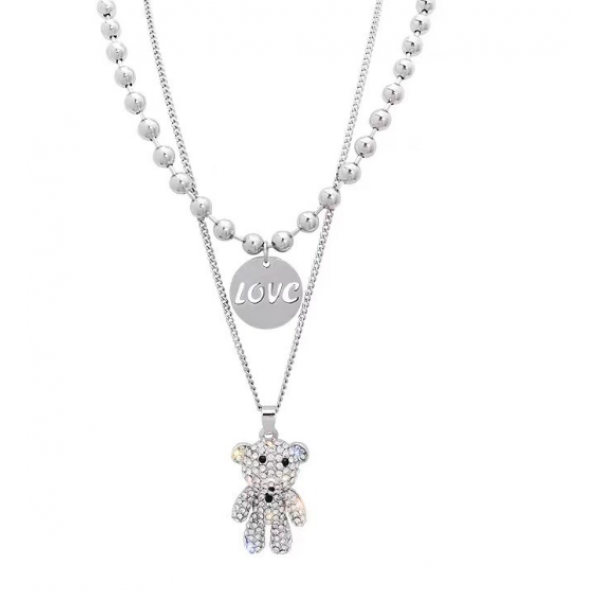 Ланцюжок подвійний на шию "Teddy", з круглими ланками, срібло, 69х48 см