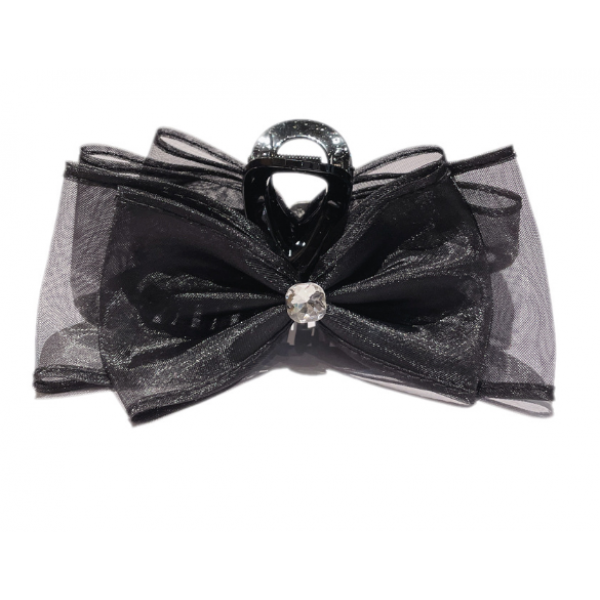 Заколка для волос с бантом и стразами, зажим для волос с бантом и стразами, черный