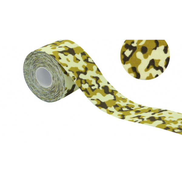 Тейп кінезіо 5 см, Зелений камуфляж, кінезіологічна стрічка Kinesiology Tape, 5 см