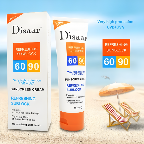 Солнцезащитный крем Disaar Refreshing Sunblock UVB+UVA 60-90, с защитой от УФ-лучей, 80 мл Солнцезащитный крем Disaar Refreshing Sunblock UVB+UVA 60-90, с защитой от УФ-лучей, 80 мл