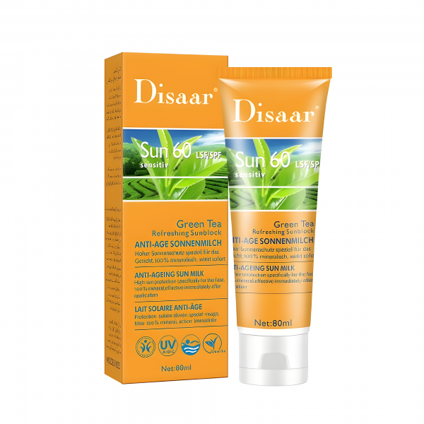 Сонцезахисний крем Disaar Moisturizing Sunblock SPF 60 PA+++ Sunscreen, з екстрактом зеленого чаю, 80 мл