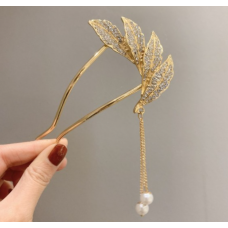 Шпилька для волосся "Leaves", з перлами, золото