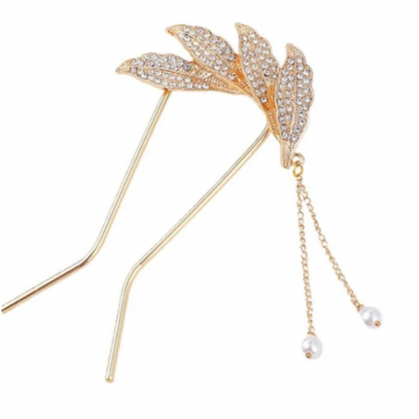 Шпилька для волосся "Чотири пелюстки", U-подібна, проста металева шпилька в стилі ретро з перлами