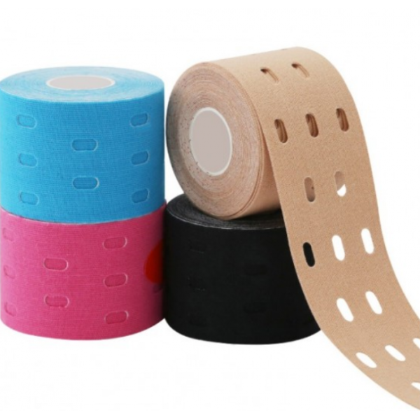 Тейп кінезіо 5 см, з отворами, Kinesiology Tape, перфорований тейп, 5 см, рожевий