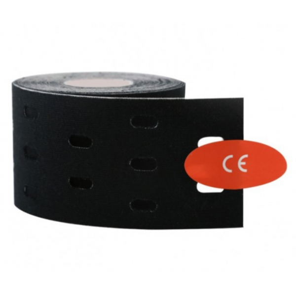 Тейп кінезіо 5 см, з отворами, Kinesiology Tape, перфорований тейп, 5 см, чорний