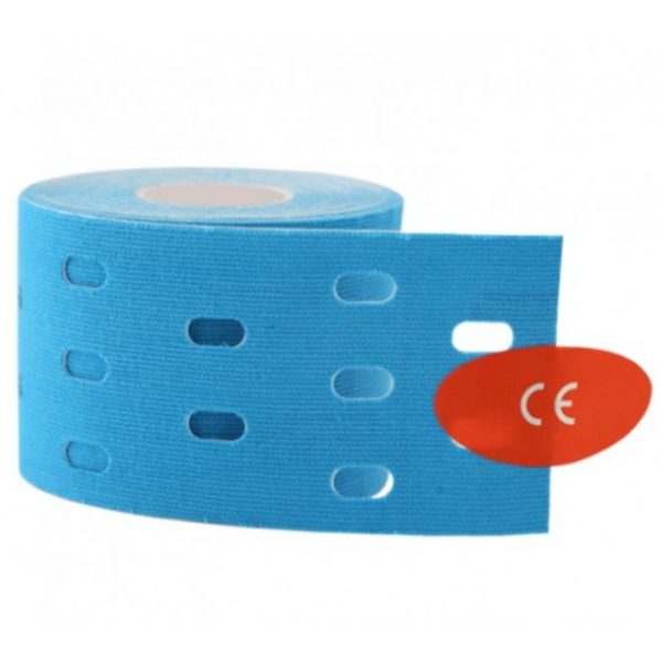 Тейп кінезіо 5 см, з отворами, Kinesiology Tape, перфорований тейп, 5 см, блакитний