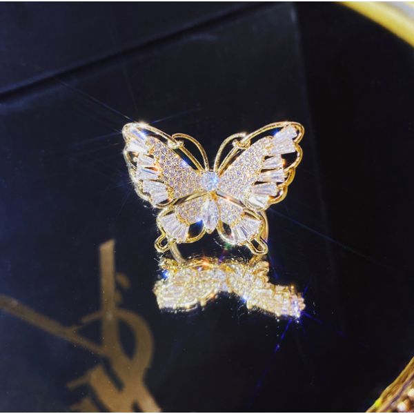 Кольцо со стразами "Butterfly", серебро