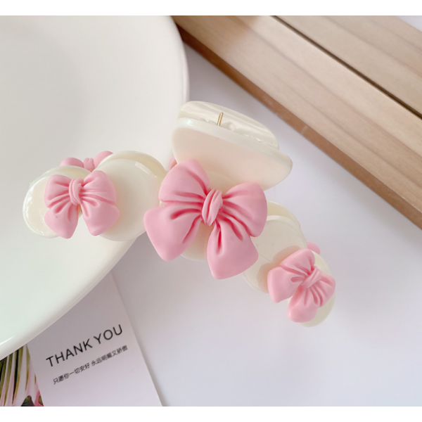 Крабик для волосся "Pink Bow", білий з бантиками