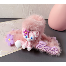 Крабик для волосся плюшевий "Fox", з лисичкою та написами, рожевий, 12 см