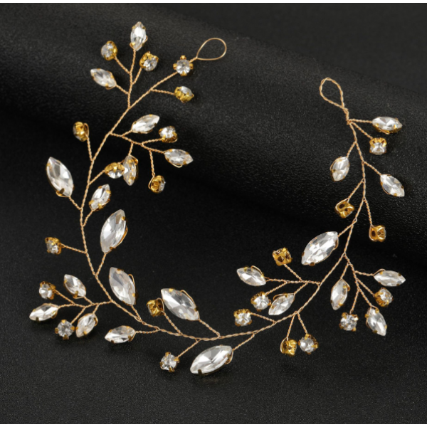 Ободок для волос с цветочным плетением и стразами, два цвета, 6х24 см