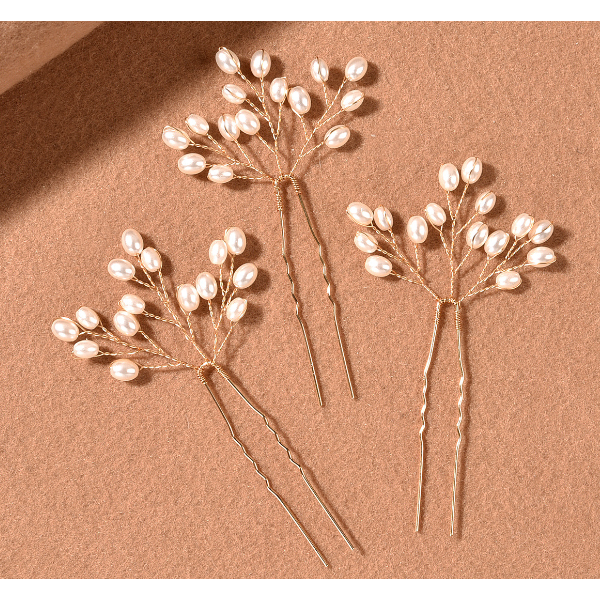 Набор шпилек для волос с жемчугом, золото и серебро, 1 уп (3 шт)