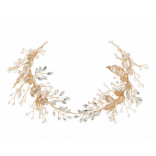 Віночок для волосся з перлами та стразами, золото, срібло, 5х36 см