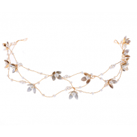 Ободок для волос с цветами и жемчугом, золото, 37х3 см