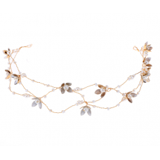 Ободок для волос с цветами и жемчугом, золото, 37х3 см
