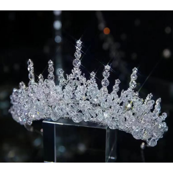 Корона на голову зі стразами та стеклярусом "Big Star", срібло