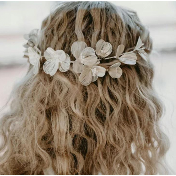 Віночок для волосся з квітами "Flower Mood", срібло, 24х5 см